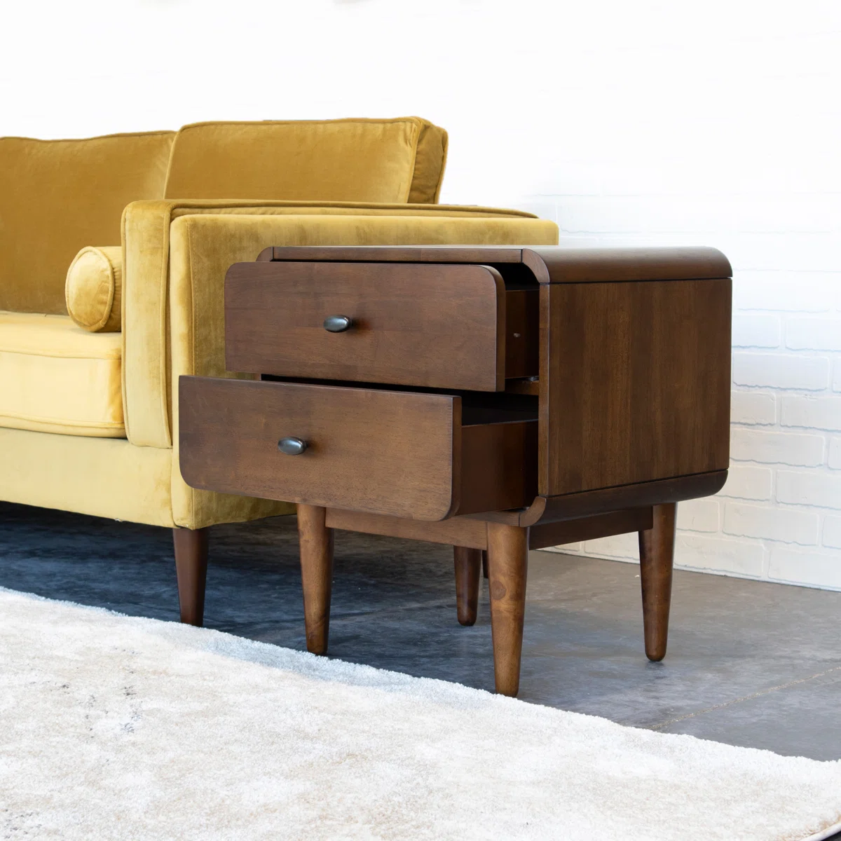 Retro Walnut Curved Nightstand