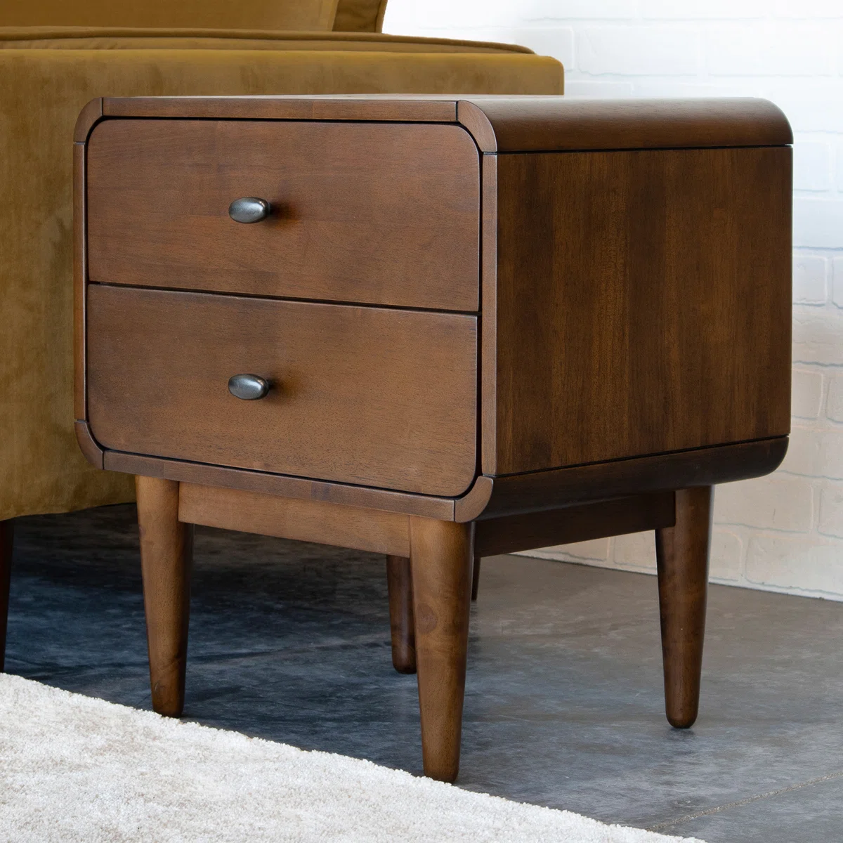 Retro Walnut Curved Nightstand