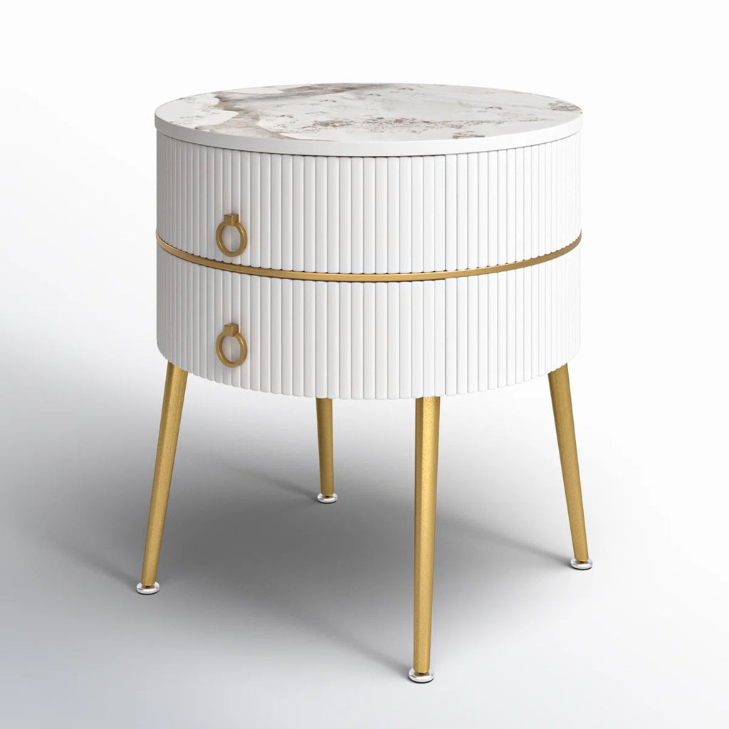 Luxury Round White Nightstand