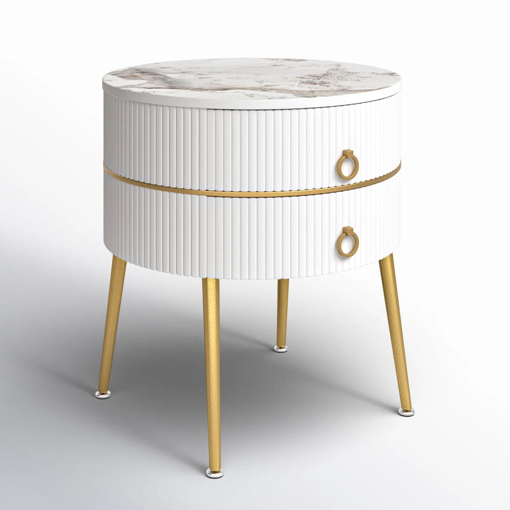 Luxury Round White Nightstand