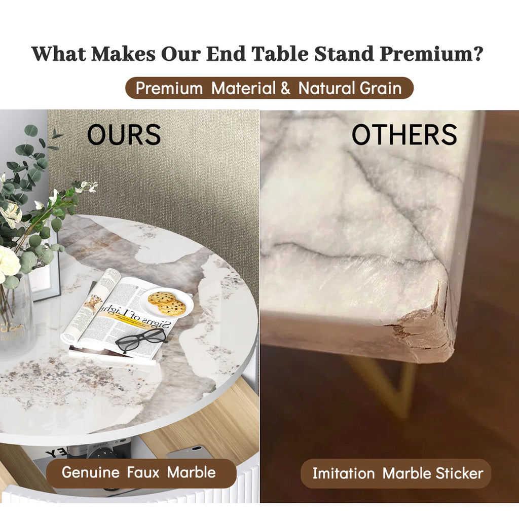 Luxury Round White Nightstand