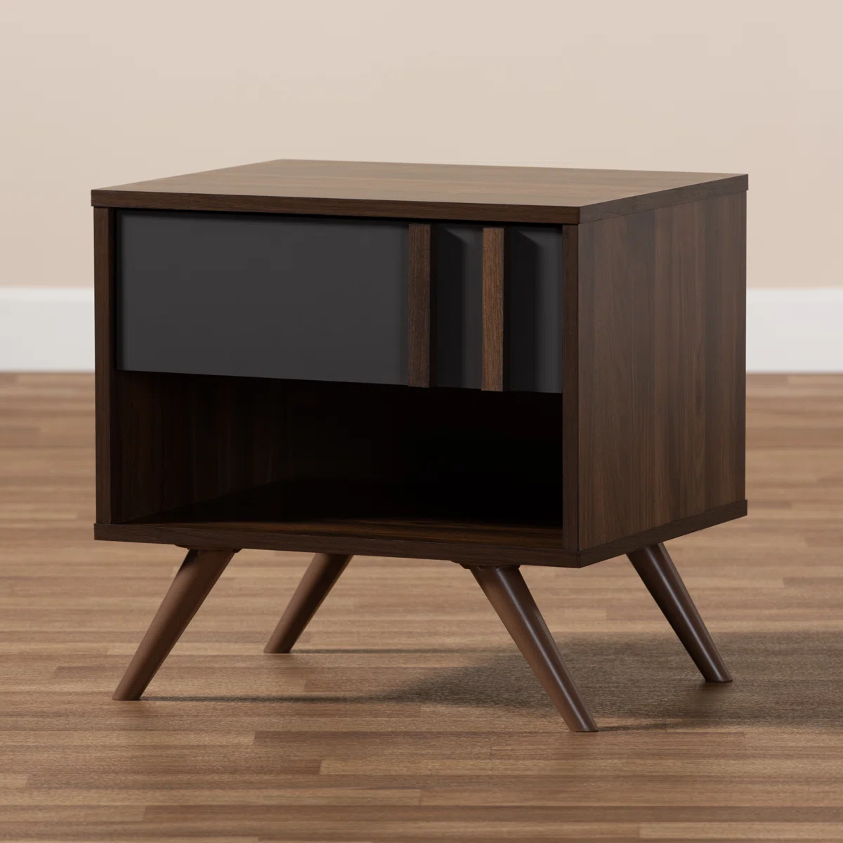 Open Shelf Walnut Nightstand