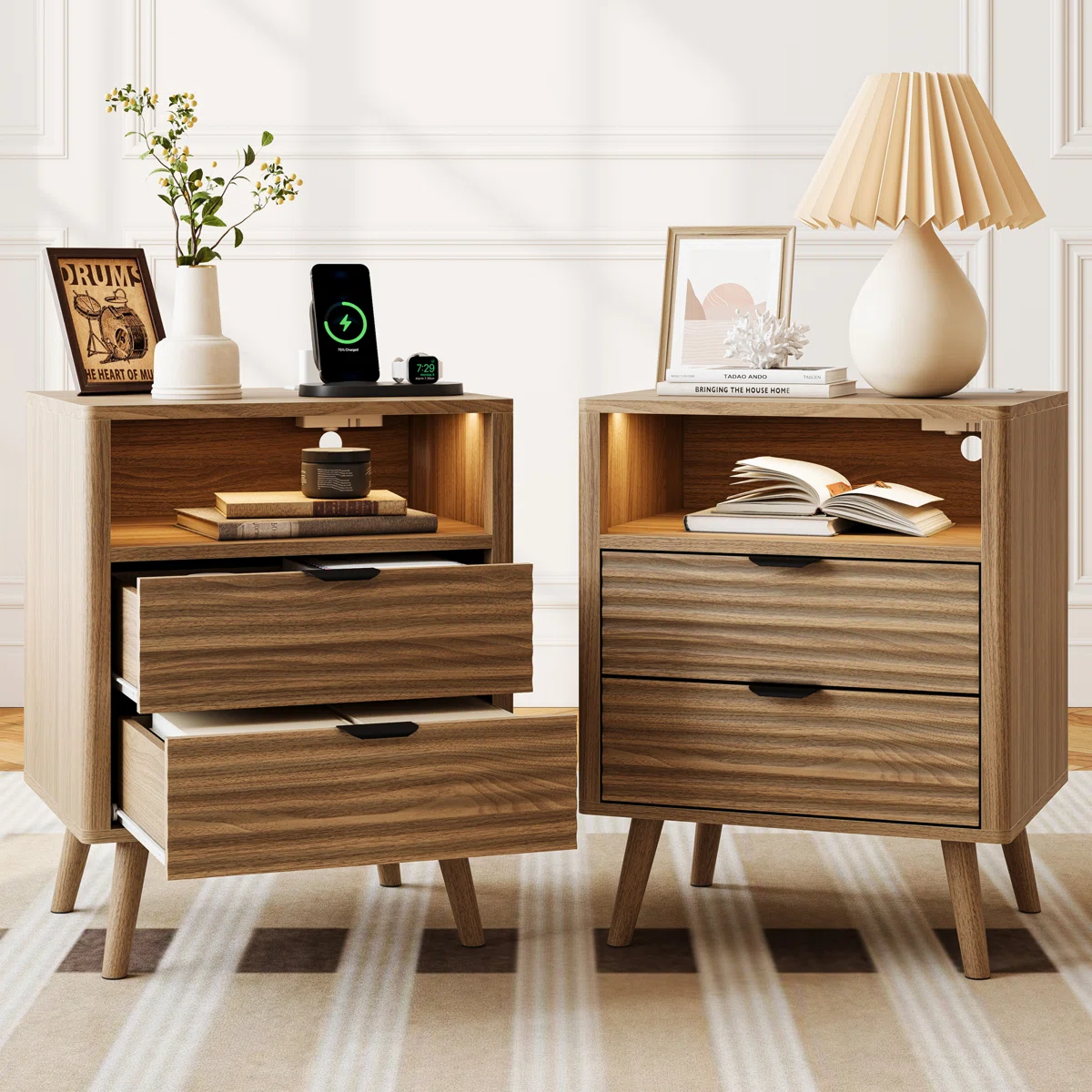 LED Wooden Bedside Table
