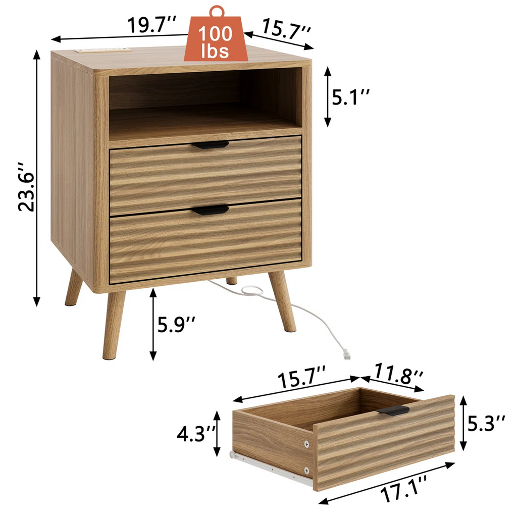 LED Wooden Bedside Table