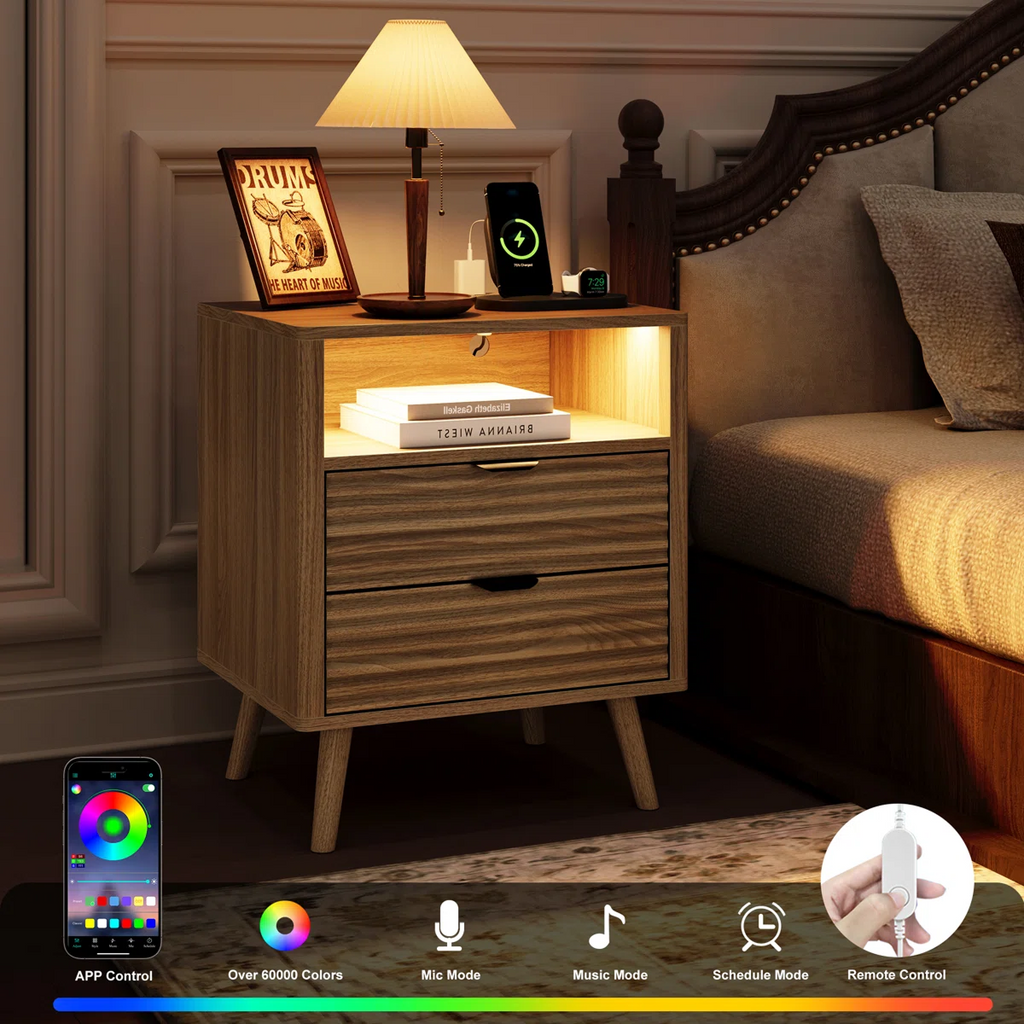 LED Wooden Bedside Table