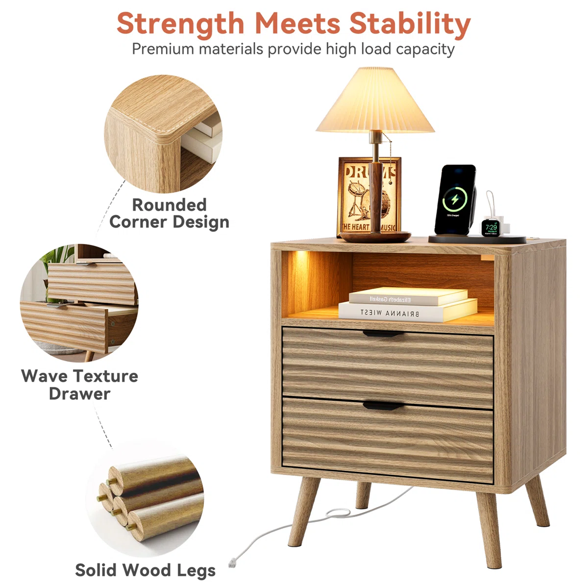 LED Wooden Bedside Table