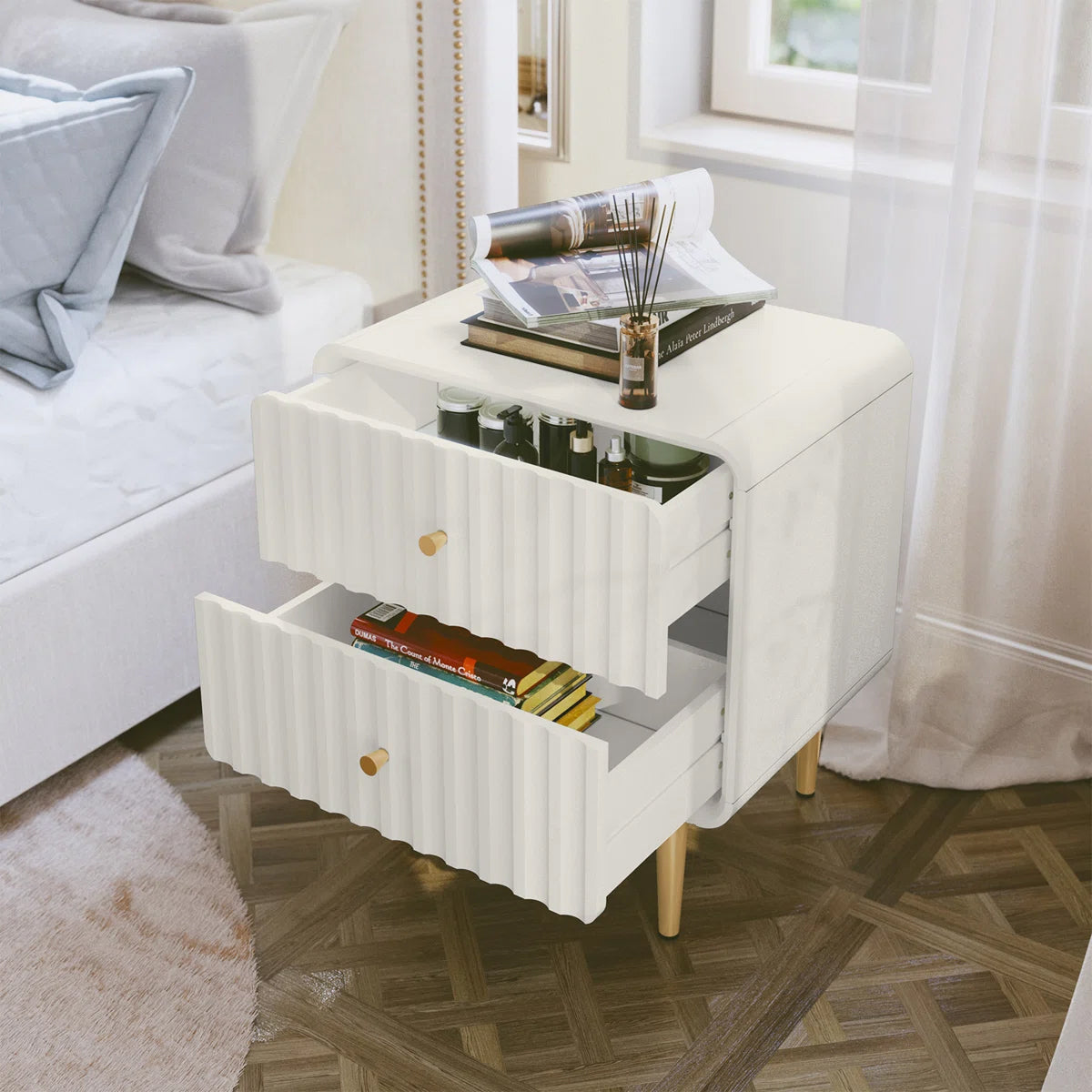 Ivory Gold Luxury Nightstand